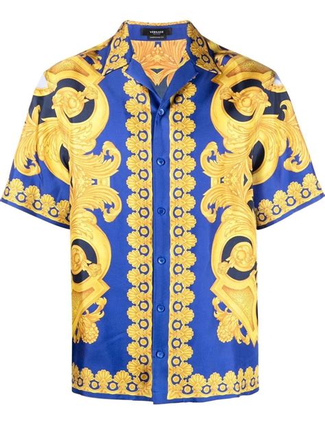 versace blue baroque print silk shirt|versace barocco t shirt.